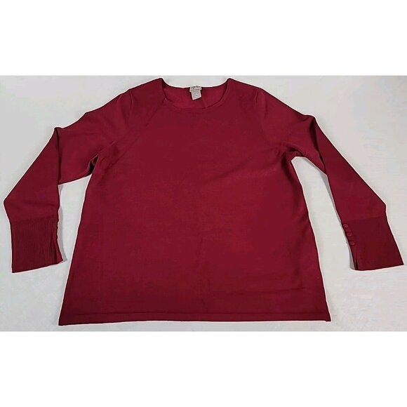 Chicos Pullover Sweater Sz2 L Red Burgundy Long Sleeve Ribbed Cuff Buttons Round - Picture 1 of 11